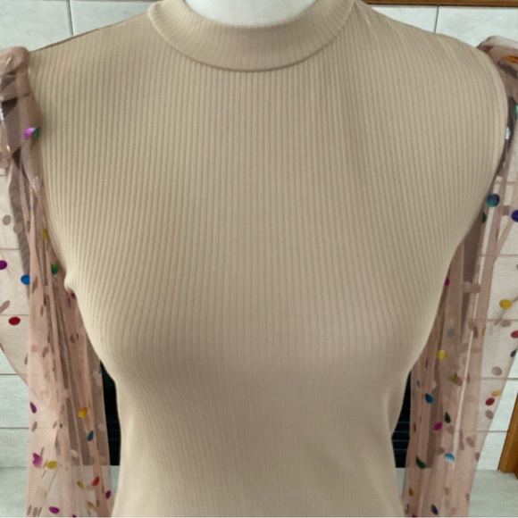 Polka Dot Chiffon Ruched Puff Sleeve Party Top, Women’s Sz M - Picture 2 of 9